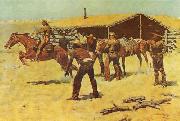 Frederick Remington Coming and Going of the Pony Express oil on canvas